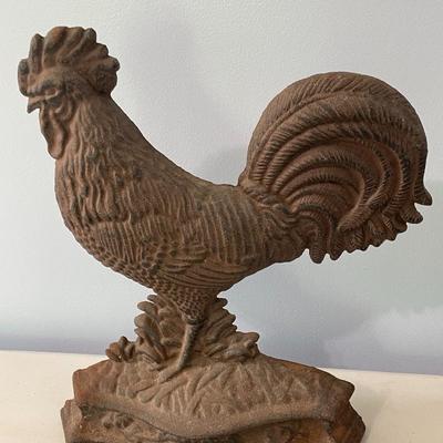 Pair of vintage cast iron metal rooster doorstops