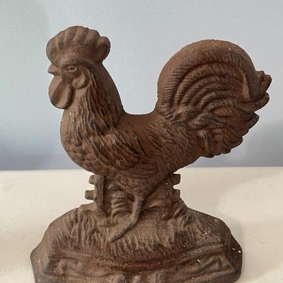 Pair of vintage cast iron metal rooster doorstops