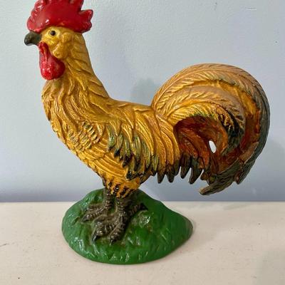 Painted cast iron rooster doorstop