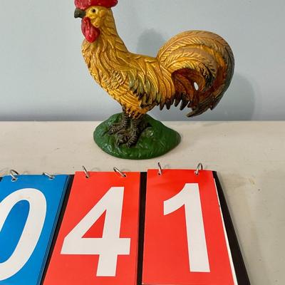 Painted cast iron rooster doorstop