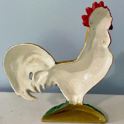 Painted cast iron rooster doorstop