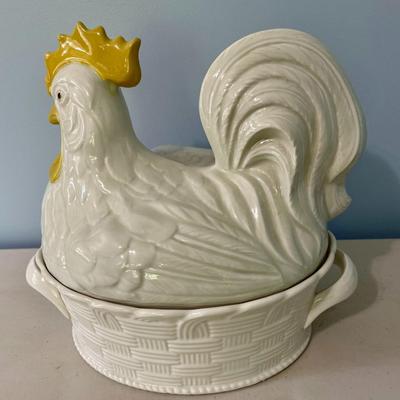 Vintage Carbone white rooster tureen