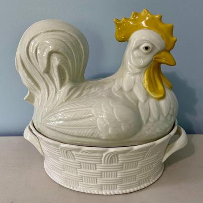 Vintage Carbone white rooster tureen