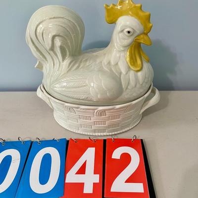 Vintage Carbone white rooster tureen