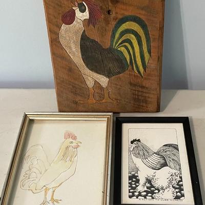 Vintage 3pc lot of rooster art