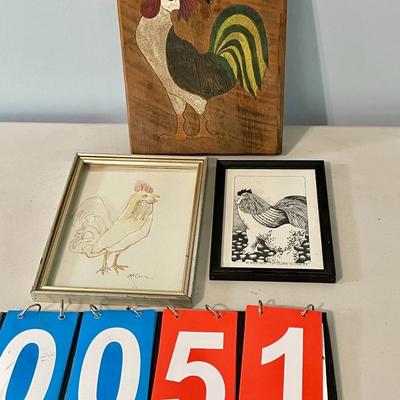 Vintage 3pc lot of rooster art