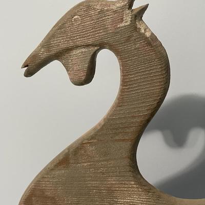 Large wood rooster on metal stand