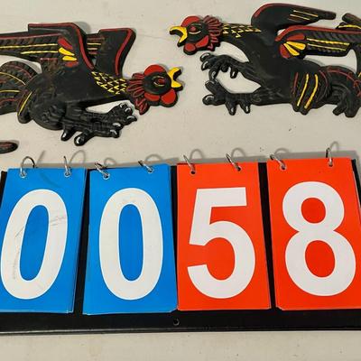 Pair of vintage Winton painted cast iron fighting roosters