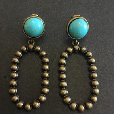 Faux turquoise, bronze, toned earrings
