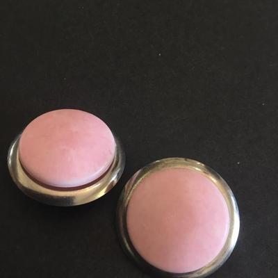Vintage Silver tone , baby, pink Lucite, tape, circular clip on earrings