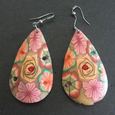 Multicolored statement, earrings, missing some rhinestones