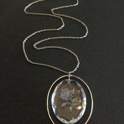 Vintage hallmark cards Rose crystal carved pendant, necklace