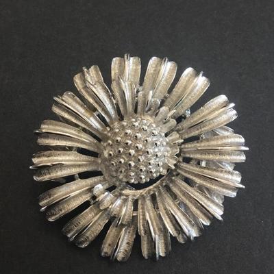 Vintage Coro signed swirl hobnail textured, metal, flower, brooch/pin