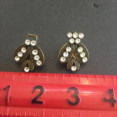 Vintage bronze, toned, rhinestone clips vintage clips
