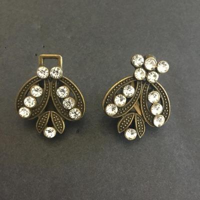 Vintage bronze, toned, rhinestone clips vintage clips