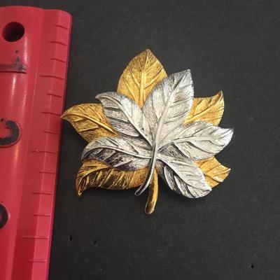 Vintage, gold and silver toned leaf brooch