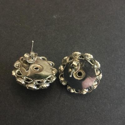 Gorgeous, vintage, Silvertone, crystal rhinestone, domed studded earrings