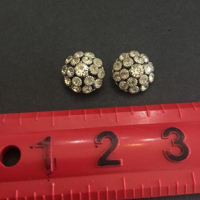 Gorgeous, vintage, Silvertone, crystal rhinestone, domed studded earrings