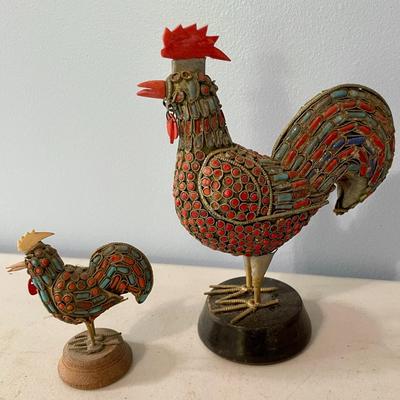 Two pair of vintage roosters & hens