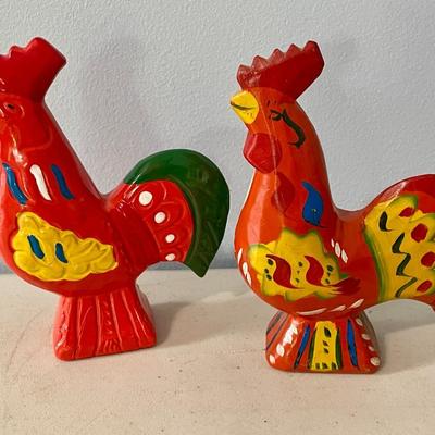 Two pair of vintage roosters & hens