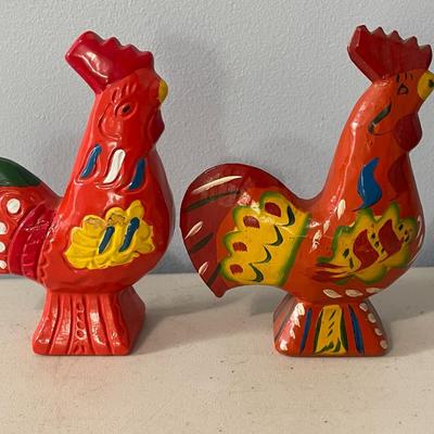 Two pair of vintage roosters & hens