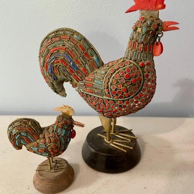 Two pair of vintage roosters & hens