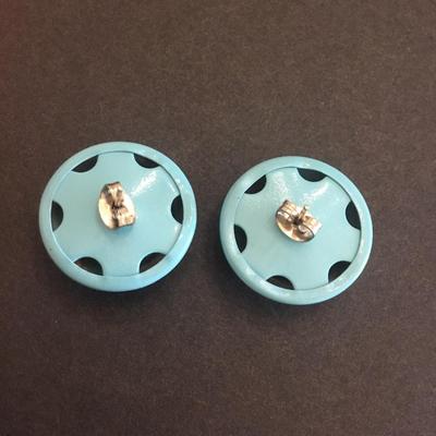 Vintage baby blue enamel domed earrings