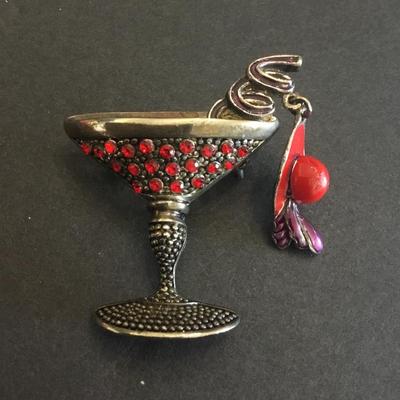 Vintage martini, glass brooch