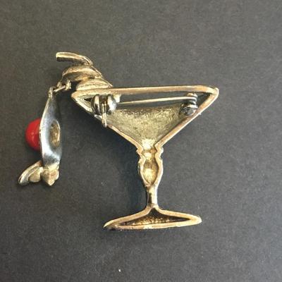 Vintage martini, glass brooch