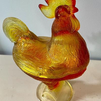 Vintage Amberina & Amber glass rooster candy/nut dishes
