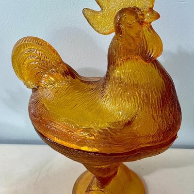 Vintage Amberina & Amber glass rooster candy/nut dishes