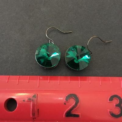 Beautiful dark forest green rhinestone dangle earrings