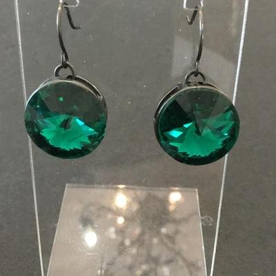 Beautiful dark forest green rhinestone dangle earrings