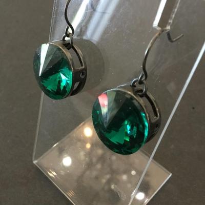 Beautiful dark forest green rhinestone dangle earrings