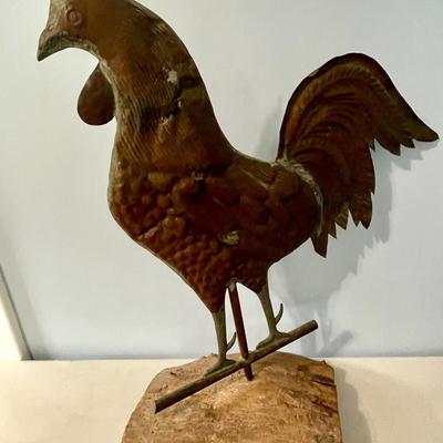 Vintage copper rooster in wood block mount