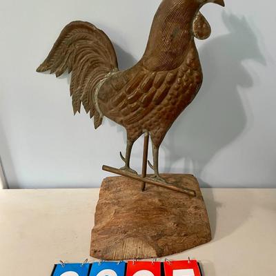 Vintage copper rooster in wood block mount