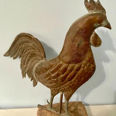 Vintage copper rooster in wood block mount