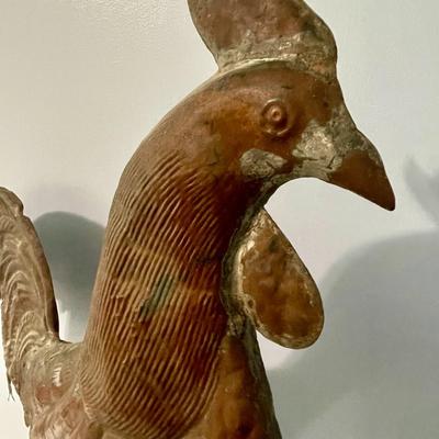 Vintage copper rooster in wood block mount