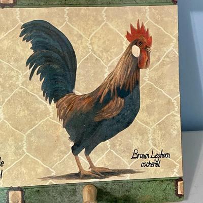 Wood rooster wall-mounted coat rack