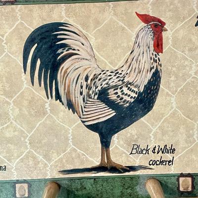Wood rooster wall-mounted coat rack