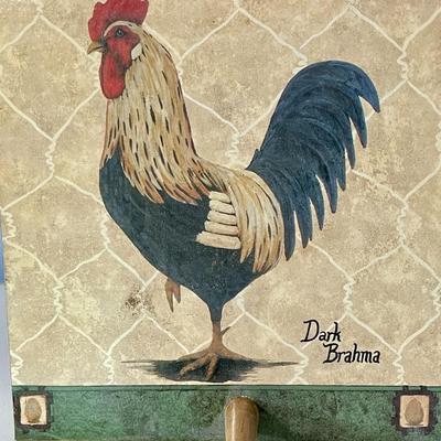 Wood rooster wall-mounted coat rack