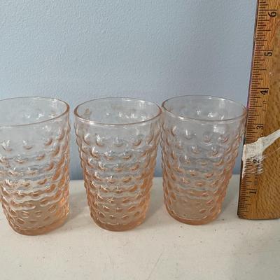 Set of 7 vintage pink hobnail drinking glasses