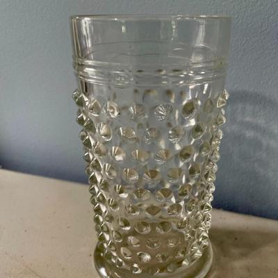 Vintage 9pc lot clear hobnail glasses + water pitcher