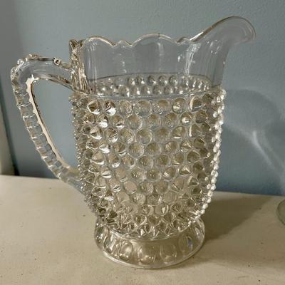 Vintage 16pc lot clear hobnail glasses + pitcher
