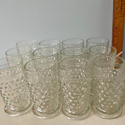 Vintage 16pc lot clear hobnail glasses + pitcher