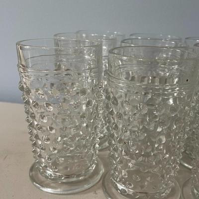 Vintage 16pc lot clear hobnail glasses + pitcher
