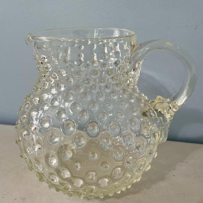 Vintage clear hobnail pitcher + ruffled vase