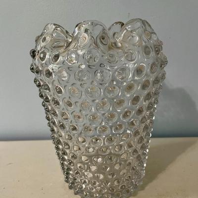 Vintage clear hobnail pitcher + ruffled vase