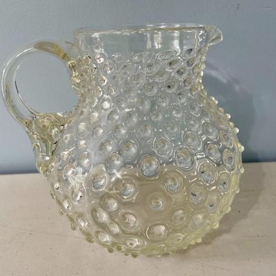 Vintage clear hobnail pitcher + ruffled vase