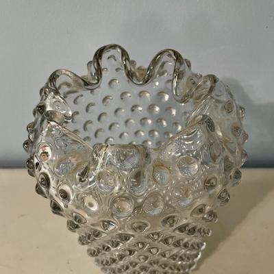 Vintage clear hobnail pitcher + ruffled vase